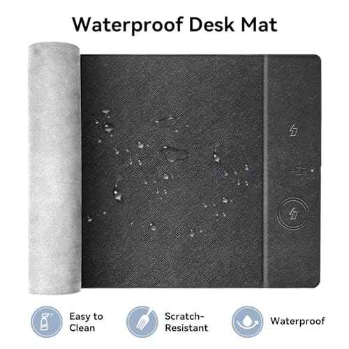 Wireless Charging Mouse Pad, 35.4"x16.9" XXXL Large Office Desk Pad with Ultra-Smooth Surface,Non-Slip Base, Classic Black Waterproof Computer Desk Mat for MacBook, PC, Laptop