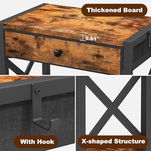 EasyCom 2-Tier Desktop Printer Stand with Large Drawer, Under Desk Storage with Wheels, Small Shelf with Storage for Paper Storage Printer Scanner Fax Home Office Use Rustic Brown