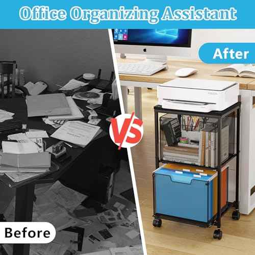 Rolling File Cart with 2 Storage Drawers, Under Desk Storage, Hanging File Folder Organizer with Wheels, Printer Stand Utility Craft Cart Filing Cabinet for Home Office,Black