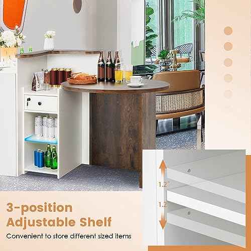 Tangkula Reception Desk, Front Counter Desk with Lockable Drawer & Adjustable Shelf, Oval Desktop, Retail Counter for Checkout, Computer Workstation for Salon Lobby Office, Home Office Desk