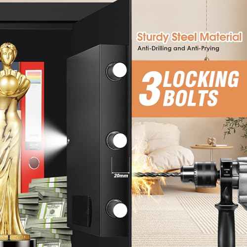 3.4 Cuft Large Fireproof Safe for Home, Safety Box with Programmable Keypad and Spare Keys, Anti-Theft Digital Safe Box Fireproof Waterproof for Money Documents Medicine Valuables, Black