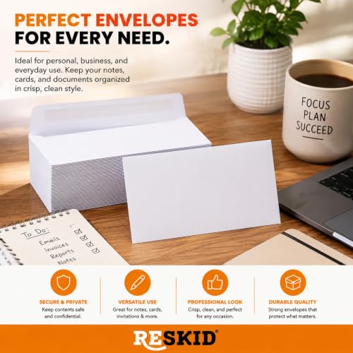 Reskid 6x9 Booklet Envelopes 500 Pack White Gummed Seal for Mailing & Storage