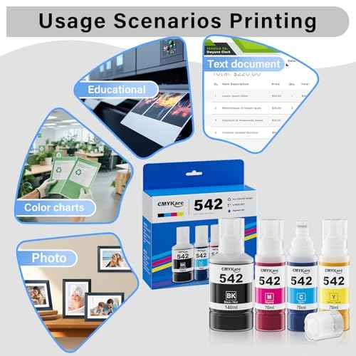 542 Ink Refill Bottles 4 Pack Compatible for Epson Ecotank ET-5850 ET-5150 ET-5800 ET-5180 ET-16600 ET-5170 ET-5880 ET-16650 ST-C8000 ST-C8090 Printer, T542 Pigment Ink Refill Bottles