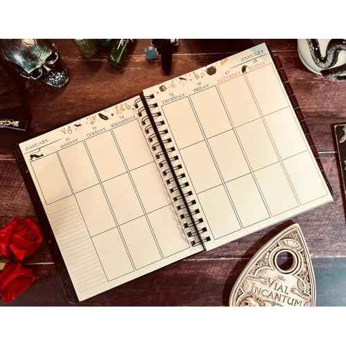 ConQuest Journals Waiting for the Night 2026 Spiral Dated Weekly Planner, Gothic Witchy Tarot Card-Inspired Design, Wrapped Book Board Cover, 4 Sticker Pages, Pocket, Elastic Strap, Bookmark, 7" x 9"
