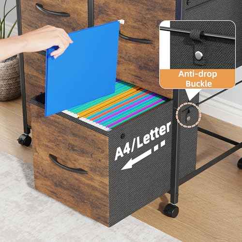 4 Drawer Lateral File Cabinet, Mobile Filing Cabinet for Large Printer, Home Office Functional Small Office Storage Cabinet & Printer Stand, Fabric Drawer, Fits Letter/A4, Rustic Brown