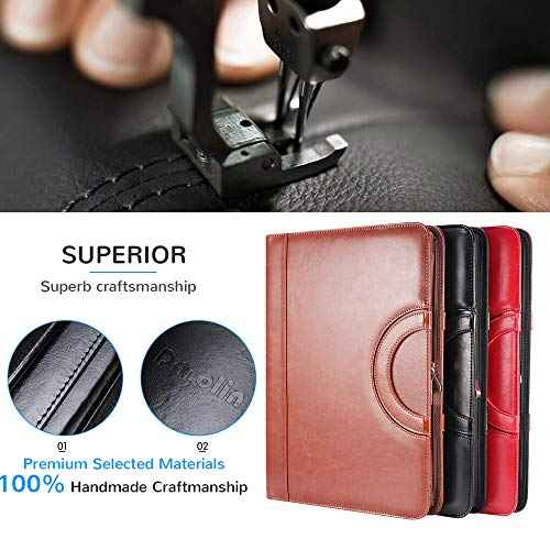 Darolin Zippered Leather Padfolio Portfolio with Hidden Handle and Clipboard, Business Conference Organizer Notepad Folder, Portfolio Bag, Padfolio for Women/Men (Black)