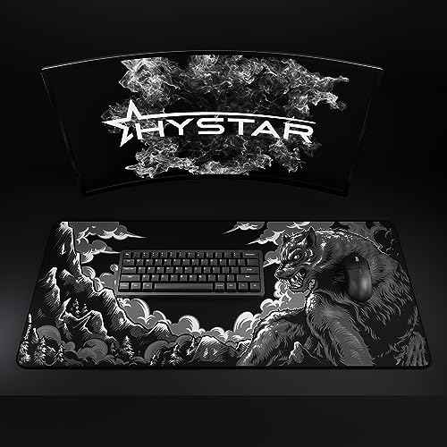 Hystar¢ç Extended Gaming Mouse Pad | XXL 36" x 16" | 5mm Thick, Waterproof Surface, Smooth Polyester Fabric, and Natural Rubber Base | Mythic Fenrir