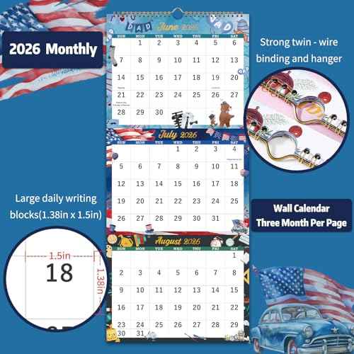 2026 Calendar - 2026 Wall Calendar, Jan. 2026 - Dec. 2026, 11.3" x 25.98", 3 Month Calendar 2026 Display (Folded in a Month), 3 Month Wall Calendar 2026 with Thick Paper, 12 Different Patterns