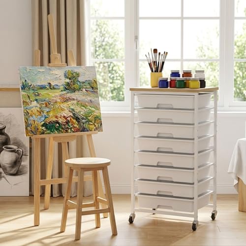 Labuk 8-Drawer Rolling Storage Cart with Wood Top and Wheels