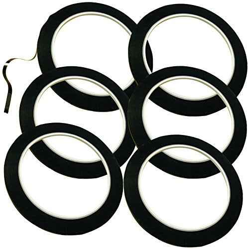6pcs 3mm 1/8 inch Lightning Width Graphic, 108 Feet Feet Long per Roll, Whiteboard Pinstripe Tape Grid Marking Gridding Self Adhesive Artist Tape Black