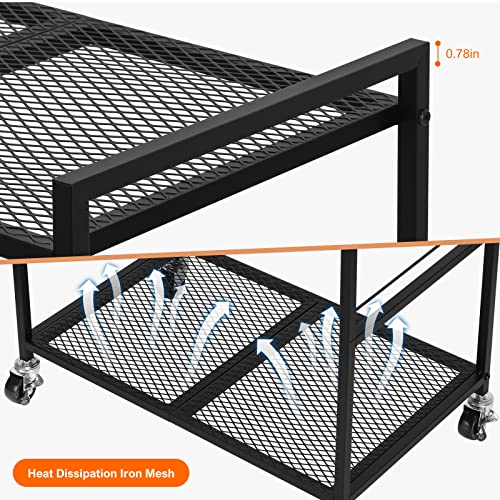 YBING Computer Tower Stand, PC Tower Stand Metal Mobile CPU Holder Stand Cart with Caster Wheels 2 Tier Rolling Printer Cart Under Desk for Fax Home Office Black