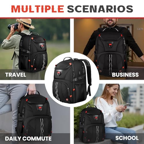 Extra Large Travel Laptop Backpack,18.4 inch XXXL Gaming Backpack, TSA Friendly College Daypack Big Capacity Heavy Duty Business Suitcase Daypack Bag USB Port for Men/Women-Black