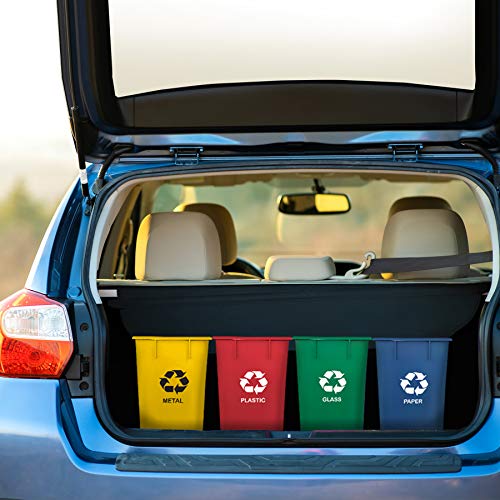 Acrimet Wastebasket Bin for Recycling, 3.25 Gallon/13 Quart/12 Liter (Made of Plastic) (Metal/Yellow, Paper/Blue, Glass/Green, Plastic/Red) (Set of 4)
