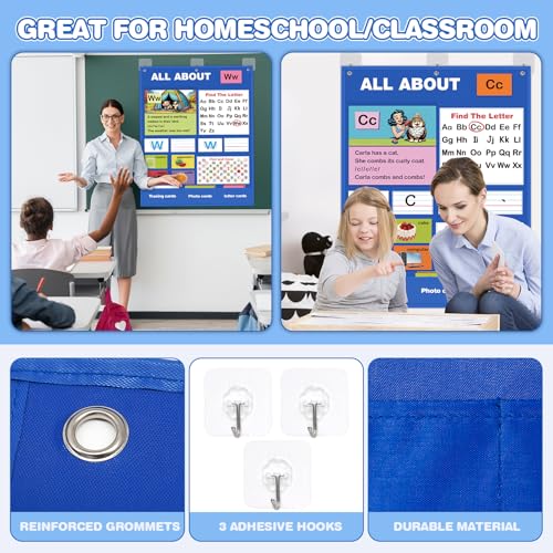 Alphabet Learning Pocket Chart, Alphabet Wall Chart for Toddlers 1-3, Handwriting Practice Letter Tracing Circle Time Learning Center for Classroom, Preschool Classroom Must Haves XL35x 27"