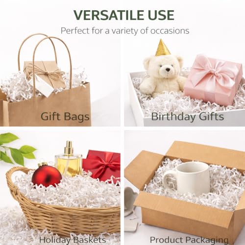 White Crinkle Cut Paper Shred Filler, 5oz Decorative Gift Basket