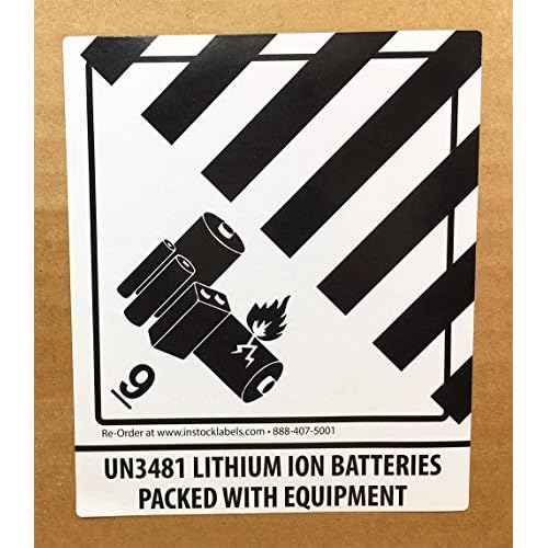 Lithium Ion Batteries Packed with Equipment UN 3481 Hazard 9 (Pre-Printed) Labels 4 x 4.75 Inch 500 Total Stickers on a Roll