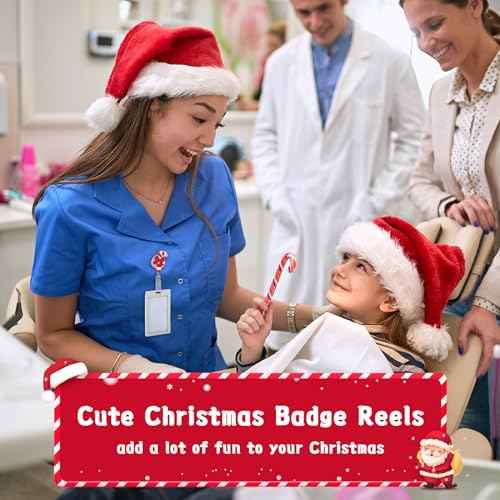 Yinkin 30 Pcs Christmas Retractable Badge Reels Acrylic Gillter Xmas Nurse Id Holder Name Card with Alligator Swivel Clip Santa Claus Snowman Elk Badge Holder for Nurse Gift New Year