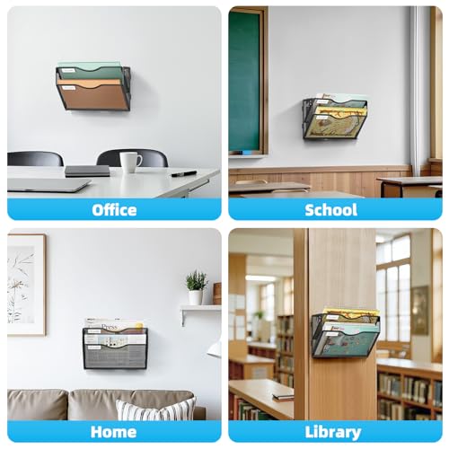 Marbrasse Black 2-Tier Wall File Holder Mesh Organizer for Office & Home
