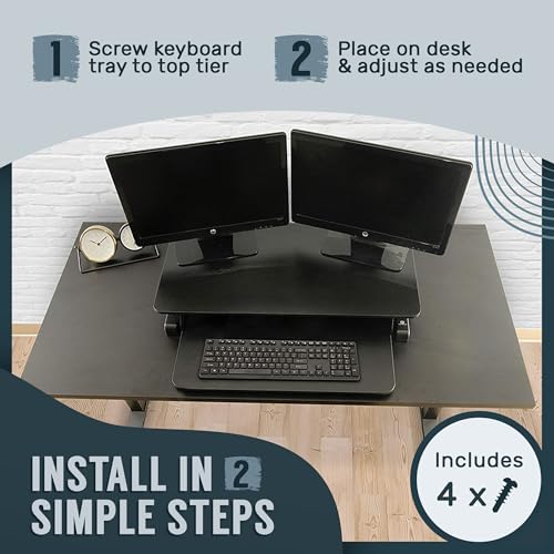 TechOrbits Black 32-Inch Standing Desk Converter - Particle Board, Adjustable Height