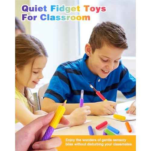 Sensory Fidget Toys Kids Adults: 24 Pack Textured Silicone Pencil Grips for Autism Kids Calming - ADHD Tools for Anxiety Relief Items - Quite Fidget Toy Gifts Christmas Stocking Stuffers for Kids