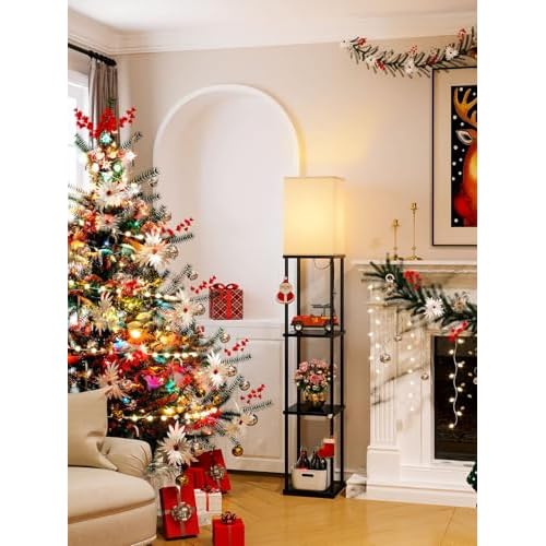 addlon Floor Lamps with Shelves, 4-Tier Modern Shelf Floor Lamp with 3CCT LED Bulb, Display Floor Lamp for Living Room, Bedroom and Office - Black