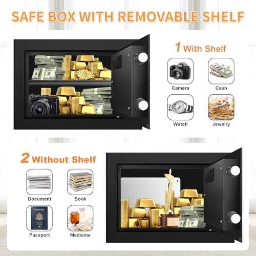 1.2 Cuft Small Home Safe Fire and Waterproof, Anti-theft Fireproof Safe Box with Digital Keypad, Spare Keys and Removable Shelf, Personal Safes for Home Money Medicine Valuables