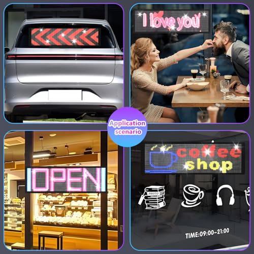 LED Sign, 28''x5''Huge Bright Pre-Made Animations & Text Programmable Led Car Sign, Open Sign, Scrolling Huge Bright Advertising Bluetooth APP Control LED Sign for Car| Store | Christmas