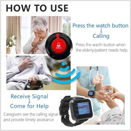 Call Button for Elderly at Home Wireless Caregiver Pager Watch Long Range Nurse Alert System Waterproof Emergency SOS Call Bell for Senior/Patient/Disabled with 2 Panic Button and 1 Wrist Receiver