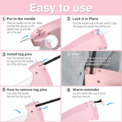 CAPOT Pink Stitch Gun for Clothes – Quick Fixer with 6 Needles & 2000 Fasteners, Handheld Tag/Repair Tool