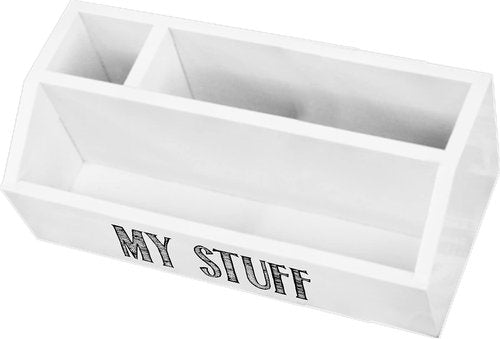 "My Stuff" Rustic Wooden Office Desk Organizer & Mail Rack with Distressed Wood Finish 11" X 6" X 4" (White)