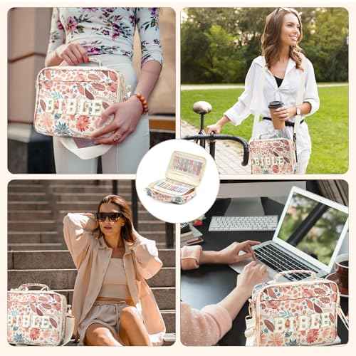 Large Bible Cover Case for Women, Bible Study Supplies 12 x 9 x 2.5 Chenille Letter PU Leather with Tabs Gel Pen Highlighters with Strap Back to School Supplies Christian Gifts for Girl