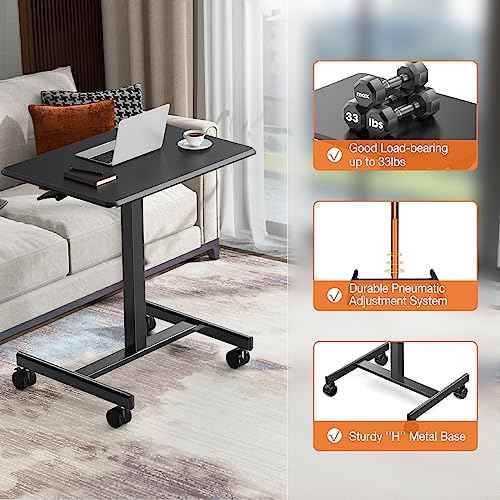 Sweetcrispy Small Mobile Rolling Standing Desk - Overbed Table, Teacher Podium with Wheels, Adjustable Work Table, Rolling Desk Laptop Computer Cart for Home, Office, Classroom, Black