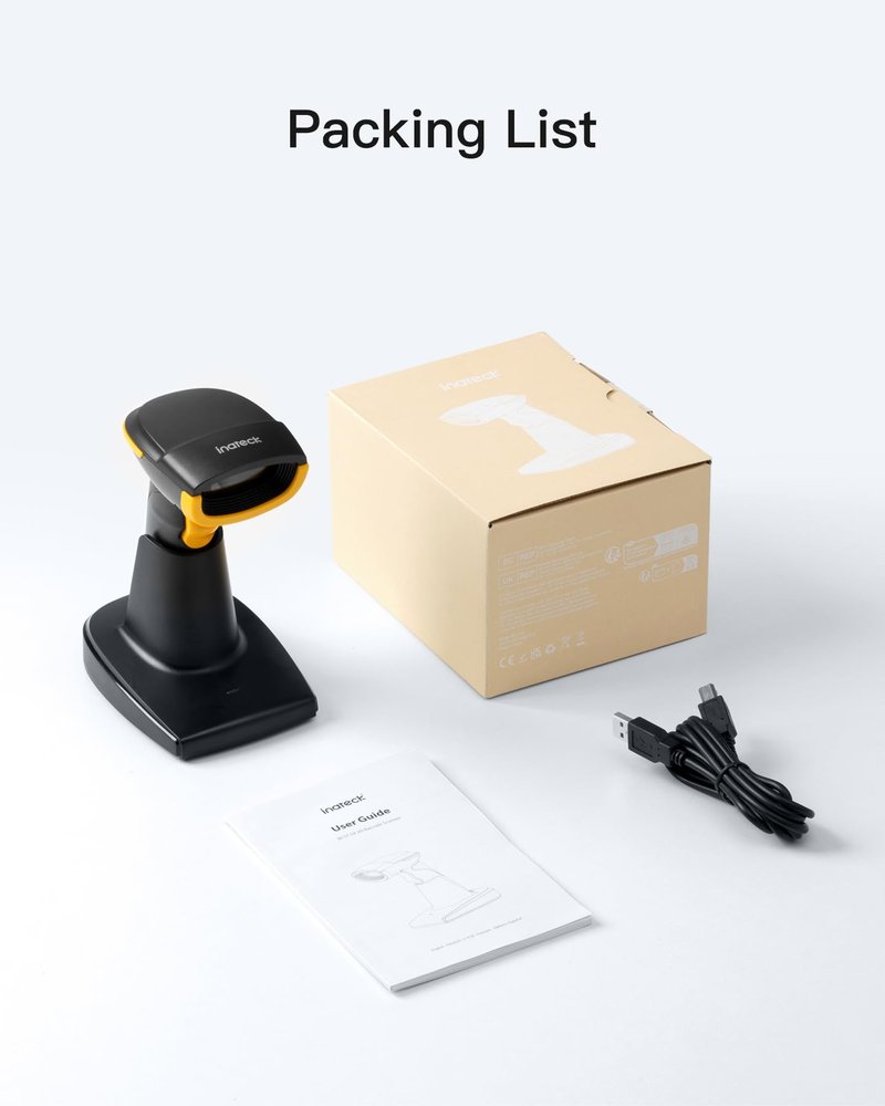 Inateck 2D Barcode Scanner Bluetooth, Barcode Reader with 2.4Ghz Smart Base, Screen Scanning, BCST-54 Black