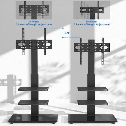 Rfiver Swivel Floor TV Stand - VESA Mount for 32-70 Inch TVs | 3-Shelf Tall Design with Tempered Glass Base, Black