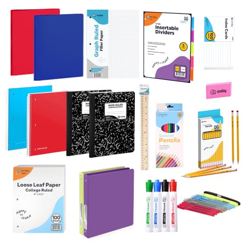 Enday 6th-8th Grade School Supplies Kit - 55 Piece Back to School Set for Kids