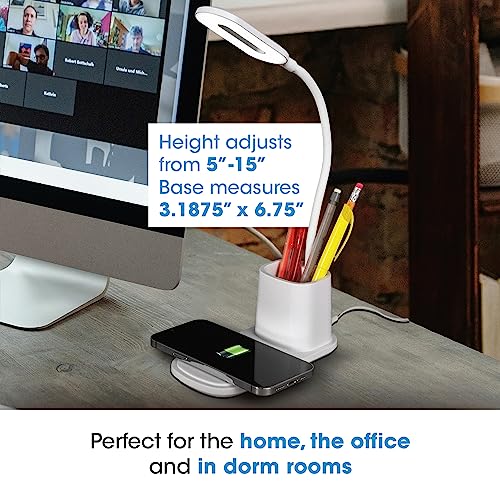 Ottlite Organizer LED Desk Lamp with Wireless Charging - 3 Color Temperatures, Dimmable with Touch Activated Controls, Flexible Neck - Includes Storage Area for Desk Supplies