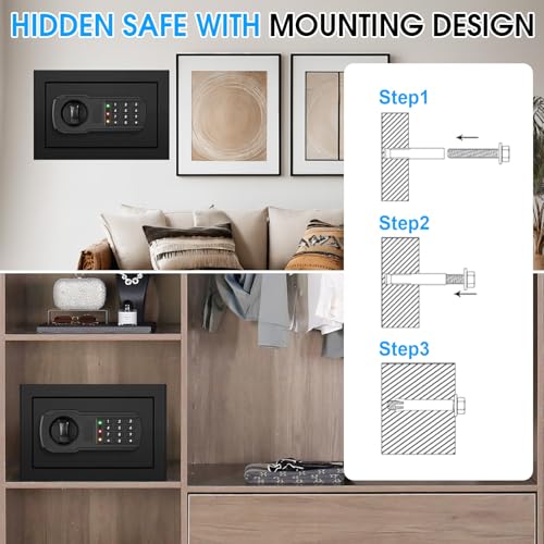 0.8 Cubic Small Safes for Home Use, Digital Security Home Safe Box with Programmable Keypad, Removable Shelf and Spare Keys, Anti-Theft Money Safe Steel Lock Box for Document Medicine Valuables