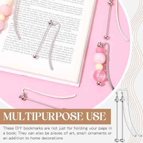 50 Pcs Beadable Bookmarks DIY Metal Blank Bar Bookmark Silver for Beads Modern Bead Craft Jewelry Pendant Charm Gift for Book Lovers Student Teacher Office Supplies