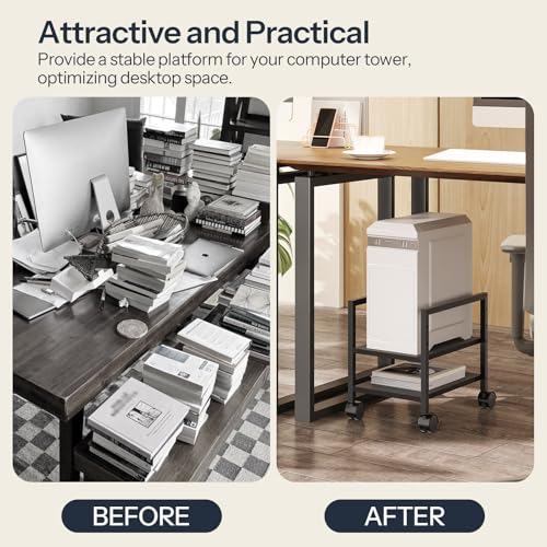 HOOBRO PC Stand, 2-Tier PC Tower Stand Fits Most Computer Towers, CPU Holder for Floor, Height Adjustable, CPU Stand with Wheels Under Desk, for Home Office, Black BB11CJ01