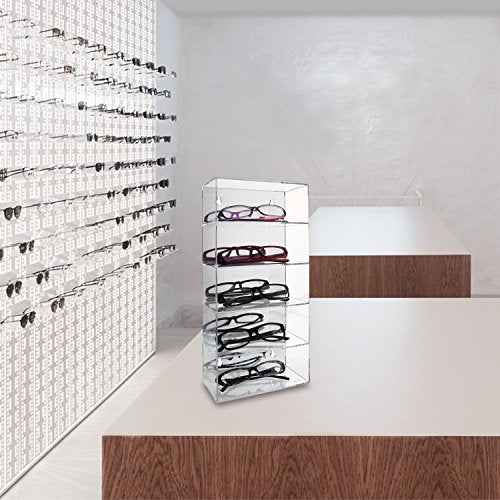Ikee Design 5-Level Mirrored Back Acrylic Display Case, Collection Display Case for Mini Funko Pop Figures, Acrylic Eyewear Sunglasses Rack, Freestanding or Wall-Mounted, Clear Color