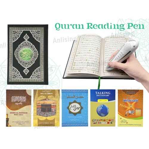 Digital Holy Quran Pen, Anlising Exclusive Word-by-Word Function for Kid and Arabic Learner Downloading Many Reciters and Languages Digital Qu'ran Talking Pen 5 Small Books Color Box Ramadan Gift