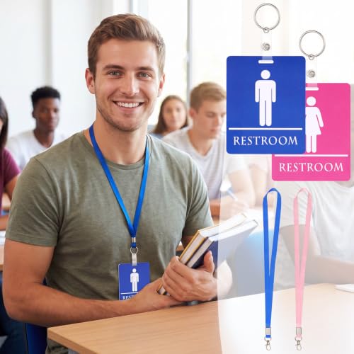 4 Pack Classroom Bathroom Passes with Keychains - Durable PVC Design for Schools & Business