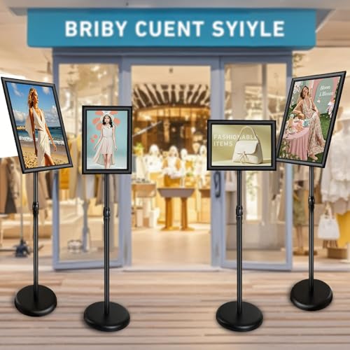 2Packs Adjustable floor standing poster stand, vertical and horizontal display sign stand, with heavy-duty base, aluminum alloy opening and closing frame (8.5 x 11 black)