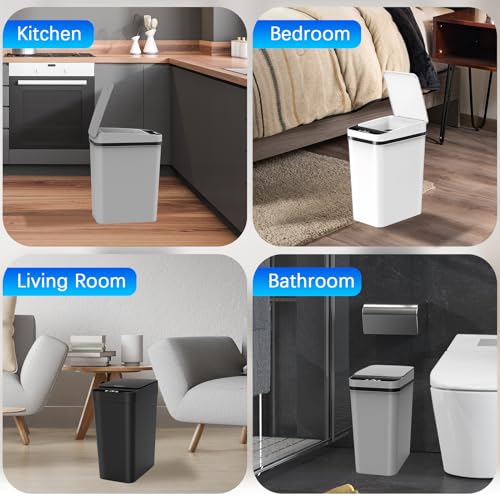 3 Pack Automatic Small Bathroom Trash Can with Lid - 2.5 Gallon Touchless Garbage Can, Motion Sensor Smart Trash Bin, Slim Dog Proof Trashcan, Waterproof Plastic Wastebasket for Bedroom Office Kitchen