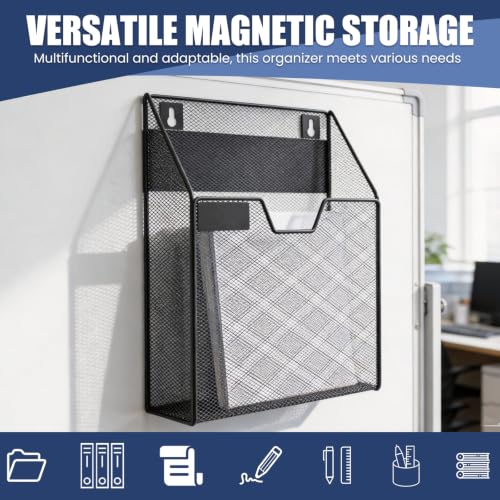 Black 1-Tier Magnetic File Holder Organizer No Drilling Wall Mount for Cabinets