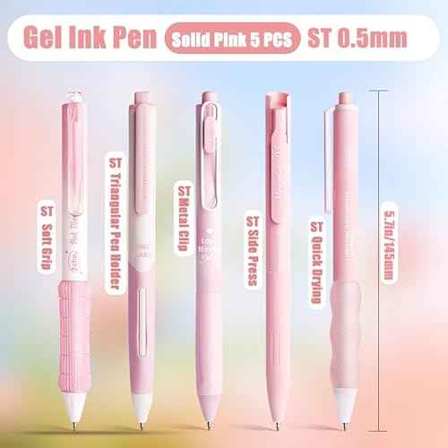 10 Count Pastel Gel Ink Pen Set,Cute Note Taking 0.5mm Fine Point Retractable 10 Count Black Ink Pens with for Writing, Journaling, School, Office (Pink)
