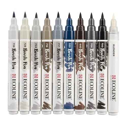 Ecoline Brush Pen Set of 10 Liquid Watercolor Pens ? Grey Shades | Blendable Brush Markers for Hand Lettering, Drawing, & Crafts