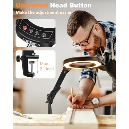 10X Magnifying Glass with Light, 5 Color Modes Stepless Dimmable LED Desk Lamp, Hands Free Lighted Magnifying Glass for Close Work Reading Craft Hobby