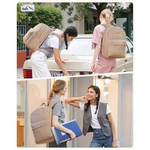 LOVEVOOK Puffer Backpack for Women Girl Travel Work, Lightweight Quilted Laptop Backpack Purse, Cute Bookbag Teacher Nurse Laptop Bag Computer Backpack, Waterproof Casual Daypack,17.3 Inch, Khaki
