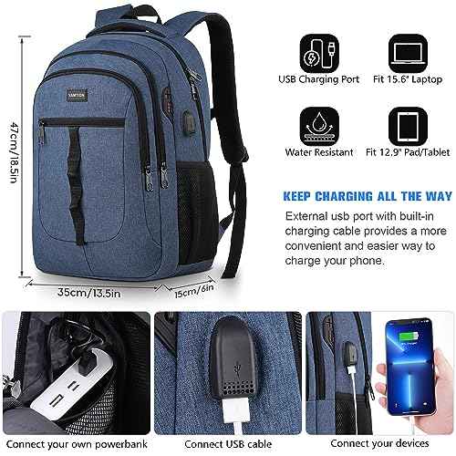 YAMTION School Backpack for Men and Teens 15.6 inch Laptop Bookbag Backpack with USB for College Students Office Work Business